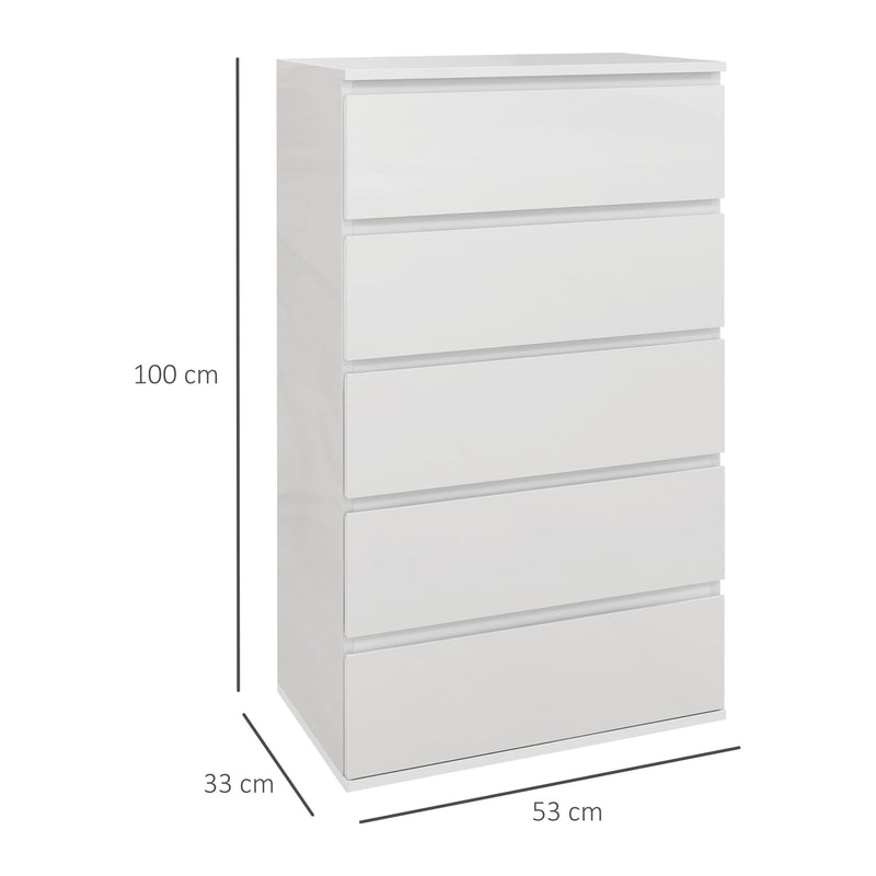 Cómoda com 5 Gavetas de Madeira Cómoda de Dormitório Cómoda Branca para Sala de Estar Estilo Moderno 53x33x100 cm Branco