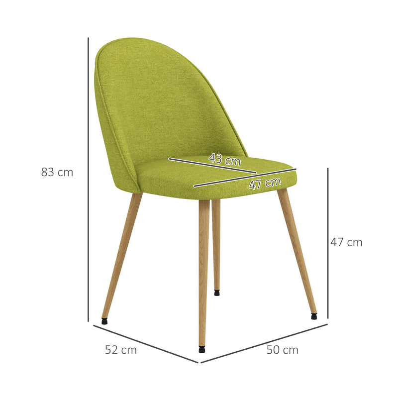 Conjunto de 2 Cadeiras Sala de Jantar Cadeiras de Cozinha Estofadas em Tecido de Linho com Pés de Aço para Sala de Estar Escritório Carga Máxima 120 kg 50x52x83 cm Verde