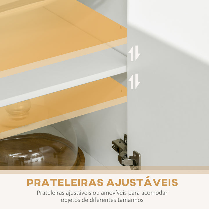 Armário de Cozinha Móvel Auxiliar de Cozinha com 4 Portas Bandeja Amovível Prateleira Ajustável Gaveta e Bancada para Micro-Ondas 70x40x180 cm Branco