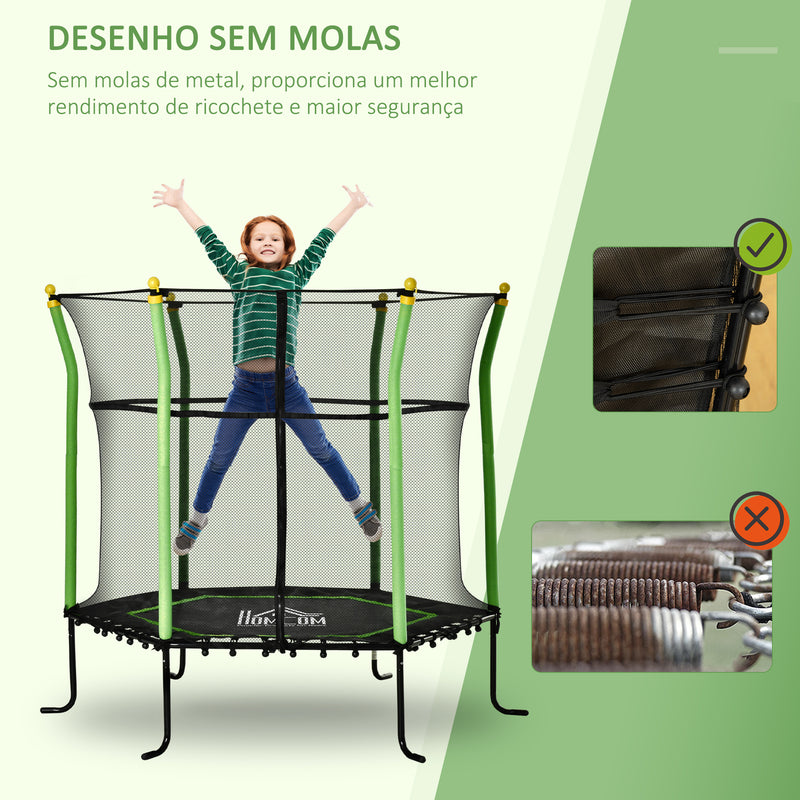 Trampolim para Crianças acima de 3 Anos Cama Elástica Infantil com Superfície de Salto Ø120 cm Rede de Segurança e Estrutura de Aço para Interiores e Exteriores Carga 50kg Ø160x163,5 cm Verde