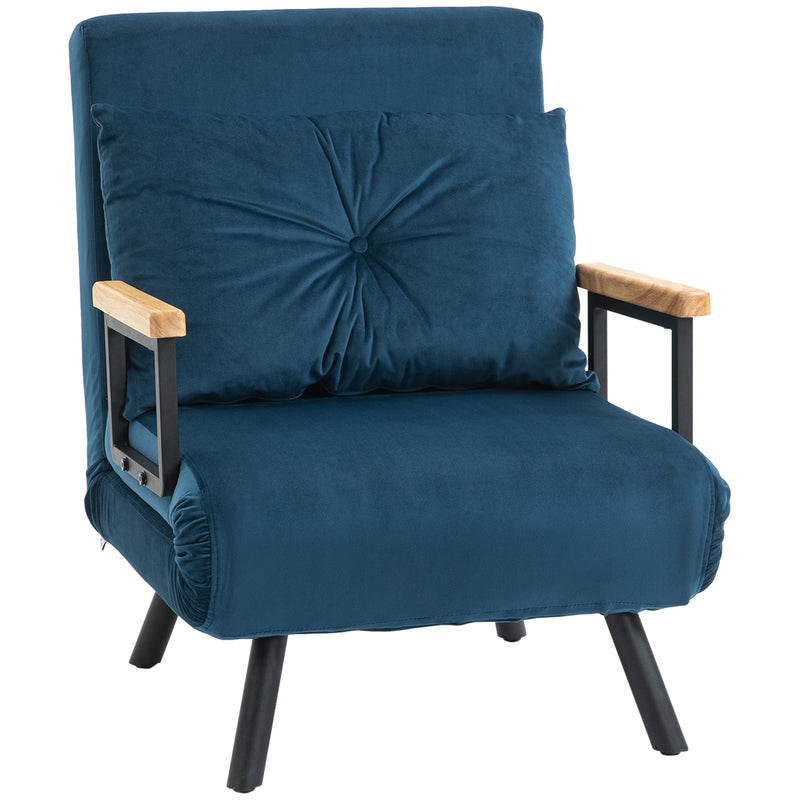 Poltrona Convertível em Cama Dobrável Poltrona 3 em 1 Convertível em Cama com Encosto Ajustável em 5 Níveis e Almofada Acolchoada para Escritório Sala de Estar Carga 120 kg 63x73x81 cm Azul