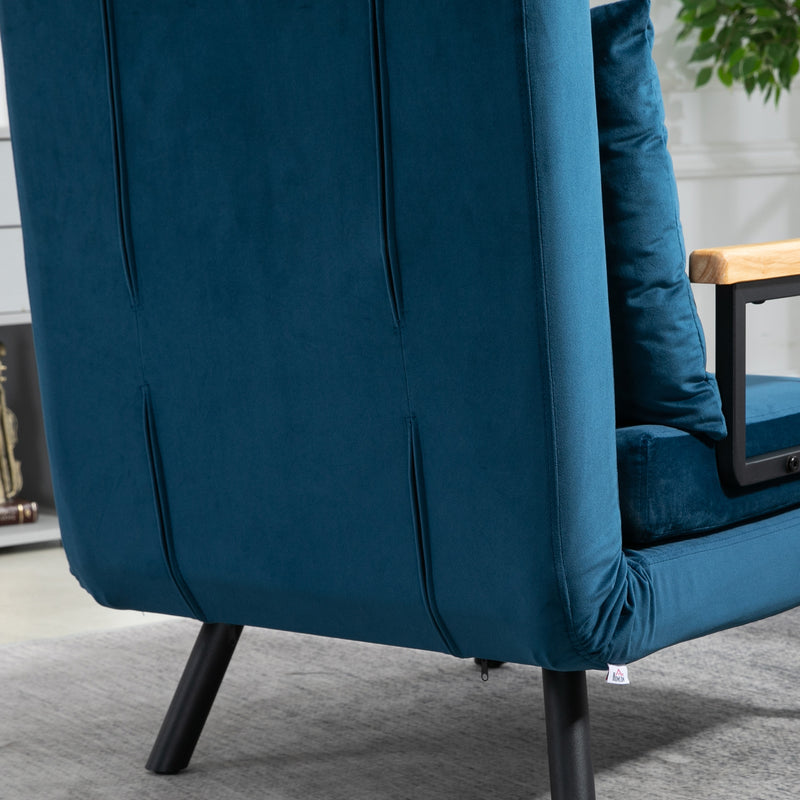 Poltrona Convertível em Cama Dobrável Poltrona 3 em 1 Convertível em Cama com Encosto Ajustável em 5 Níveis e Almofada Acolchoada para Escritório Sala de Estar Carga 120 kg 63x73x81 cm Azul