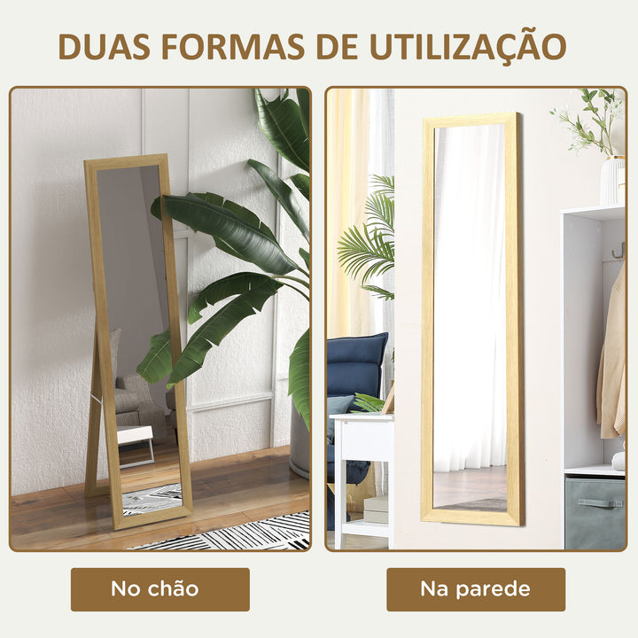 Espelho de Corpo Inteiro 37x155 cm Espelho de Pé Espelho de Parede Retangular com Estrutura de Madeira Decorativo para Sala de Estar Dormitório Corredor Madeira
