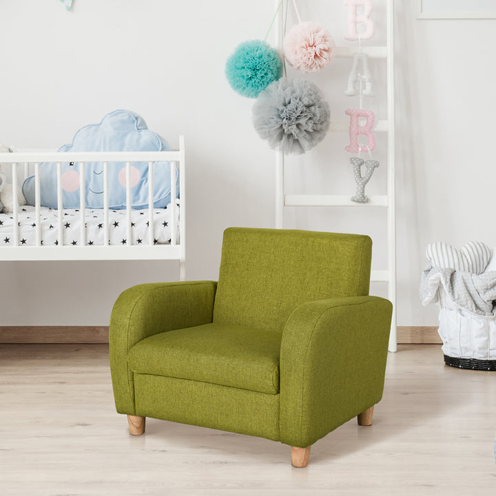 Sofá Infantil Mini Sofá para Crianças acima de 3 anos com Assento Acolchoado Apoio para os Braços e Estrutura de Madeira Carga Máx. 65kg 49x45x44 cm Verde