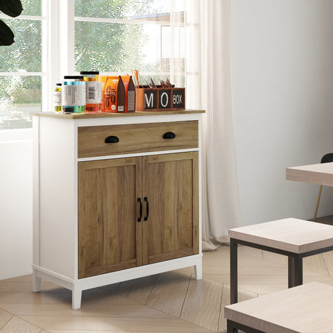 Aparador para Sala de Estar Armário de Armazenamento com Gaveta 2 Portas e Prateleira Ajustável para Dormitório Sala de Jantar Cozinha 78,5x39x89,4 cm Marrom e Branco