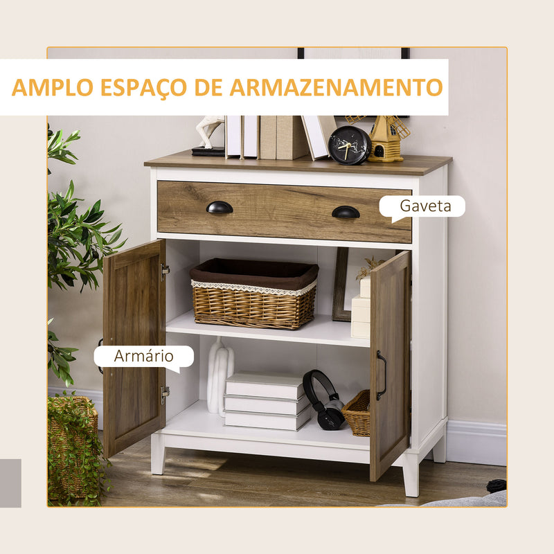 Aparador para Sala de Estar Armário de Armazenamento com Gaveta 2 Portas e Prateleira Ajustável para Dormitório Sala de Jantar Cozinha 78,5x39x89,4 cm Marrom e Branco