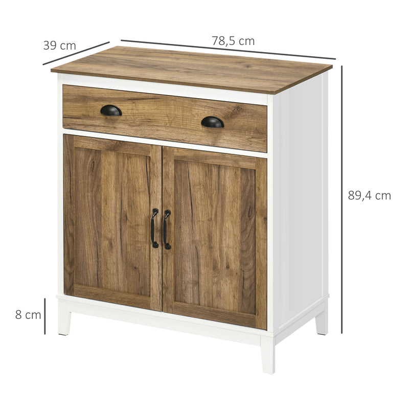 Aparador para Sala de Estar Armário de Armazenamento com Gaveta 2 Portas e Prateleira Ajustável para Dormitório Sala de Jantar Cozinha 78,5x39x89,4 cm Marrom e Branco