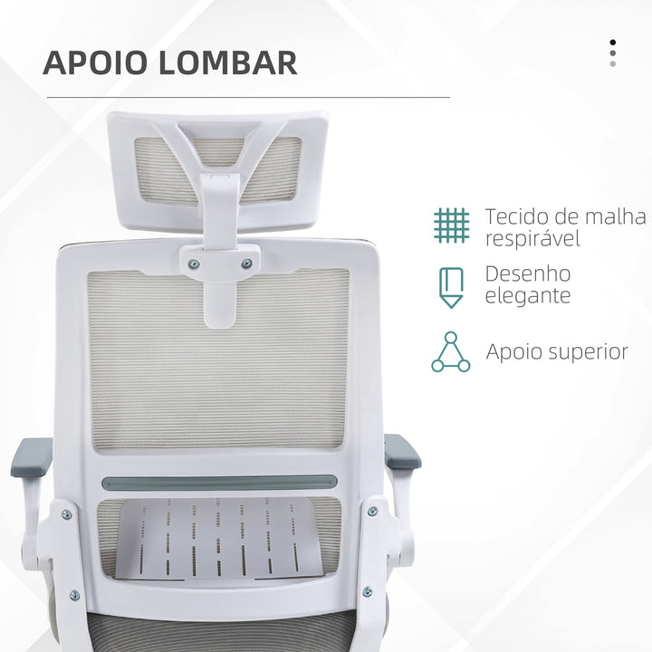 Cadeira de Escritório de Malha Cadeira de Escritório Giratória com Altura e Apoio para a Cabeça Ajustáveis e Apoio para os Braços Estilo Moderno Carga 120 kg para Estúdio 58x61x102-119 cm Cinza