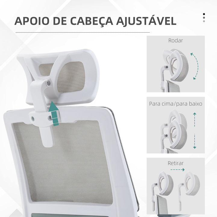 Cadeira de Escritório de Malha Cadeira de Escritório Giratória com Altura e Apoio para a Cabeça Ajustáveis e Apoio para os Braços Estilo Moderno Carga 120 kg para Estúdio 58x61x102-119 cm Cinza