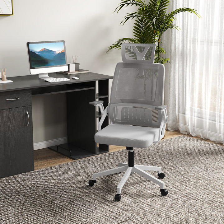 Cadeira de Escritório de Malha Cadeira de Escritório Giratória com Altura e Apoio para a Cabeça Ajustáveis e Apoio para os Braços Estilo Moderno Carga 120 kg para Estúdio 58x61x102-119 cm Cinza