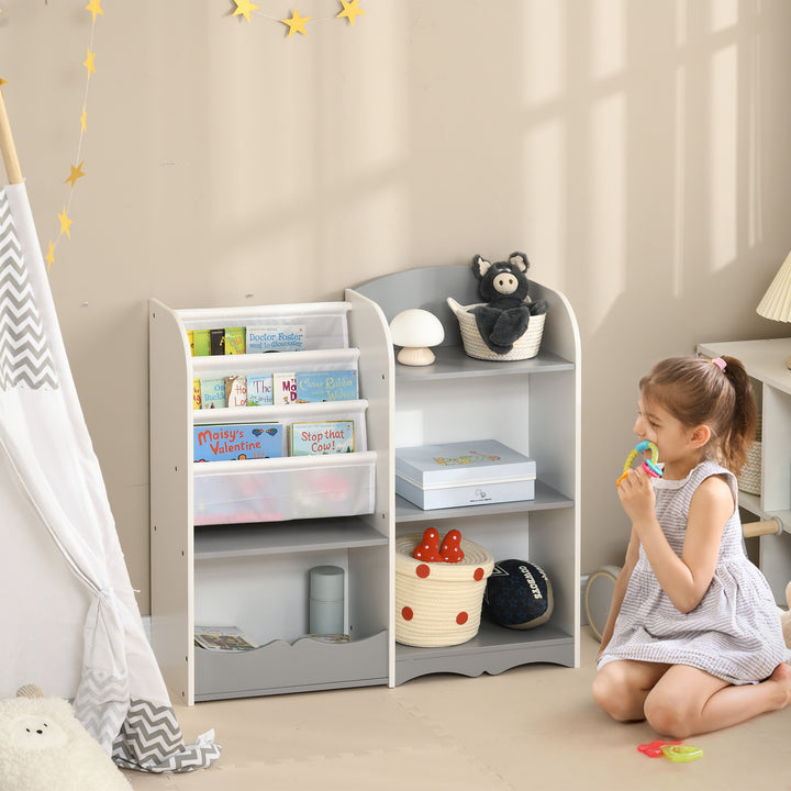 Organizador de Brinquedos Estante para Crianças com Prateleiras Abertas para Dormitório Sala de Jogos Escola Infantil 85x26x84 cm Cinza