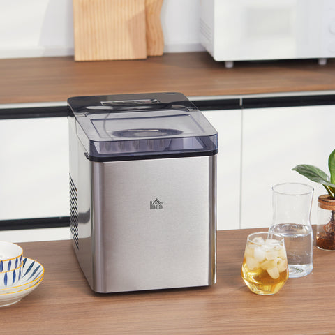 Máquina de Fazer Gelo Máquina de Gelo Doméstica 9 Cubos de Gelo em 6-12 Minutos Capacidade 15 kg em 24h 2 Tamanhos de Gelo Depósito de Água 2,1L 25,2x37,5x31,2 cm Preto