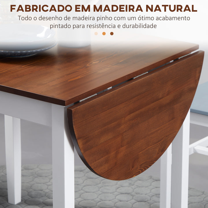 Mesa de Cozinha Dobrável de Madeira Mesa de Sala de Jantar Extensível com Laterais Dobráveis para 4-6 Pessoas Carga 50 kg 140x70x75 cm Branco e Madeira