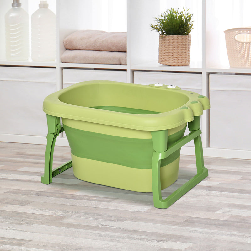 Banheira Dobrável para Bebé de 0-6 Anos Capacidade 105L Banheira Portátil para Crianças com Pés Antiderrapantes e Orifício de Drenagem Carga Máxima 50kg 75,3x55,4x43 cm Verde