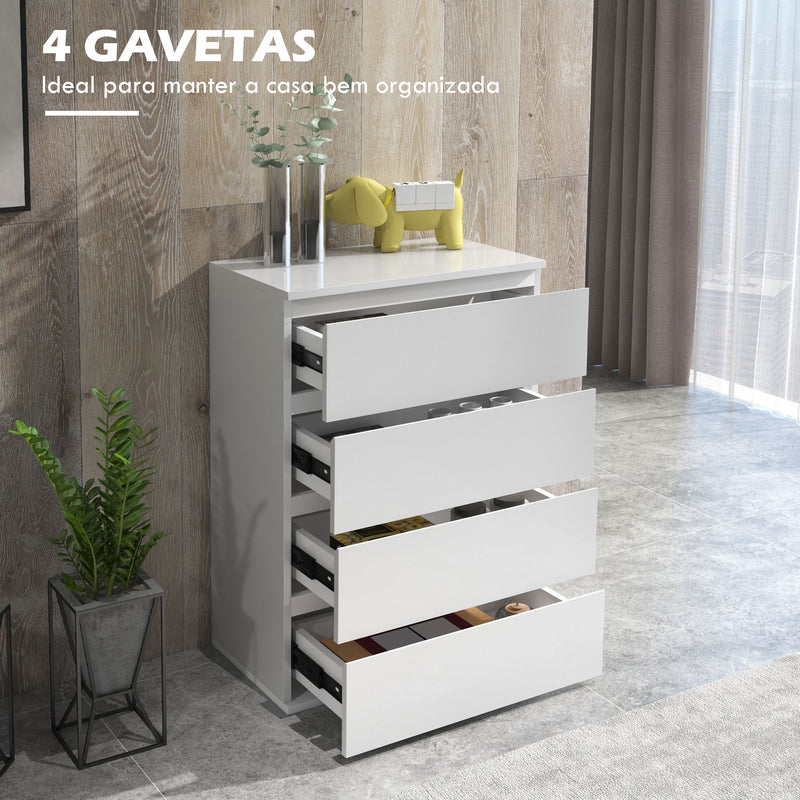 Cómoda com 4 Gavetas de Madeira Cómoda de Dormitório Cómoda Branca para Sala de Estar Estilo Moderno 55x33x80 cm Branco