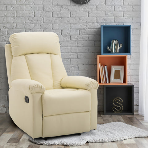 Poltrona Relax Reclinável Estofado em PU Poltrona de Sala de Estar com Apoio para os Pés Retrátil Encosto Alto Apoio para os Braços e Assento Acolchoado Grosso 80x97x107cm Bege