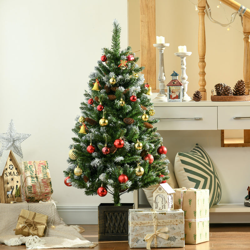 Árvore de Natal Artificial Altura 120 cm Árvore de Natal Nevada com 328 Ramos e Suporte Metálico Decoração de Natal para Interior Verde