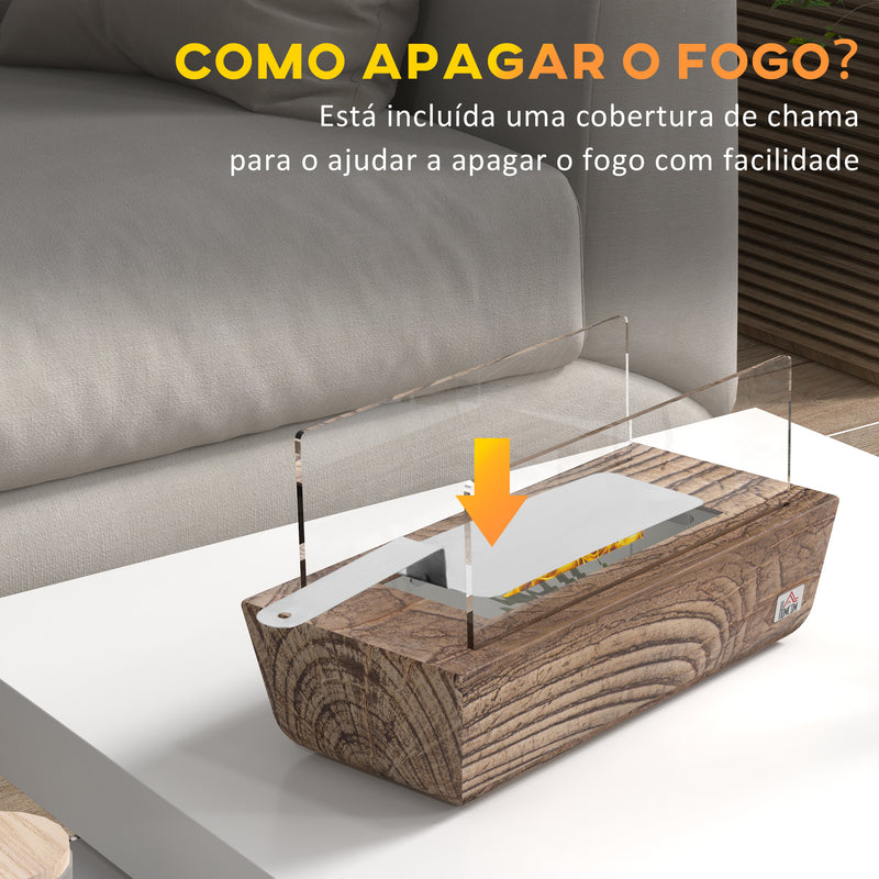 Lareira de Bioetanol de Mesa Capacidade 150 ml 1000BTU/Hr Combustão de 45 Minutos Lareira de Bioetanol para Interior 5-8 ? Lareira de Bioetanol de Aço Inoxidável 33x16x18 cm Carvalho