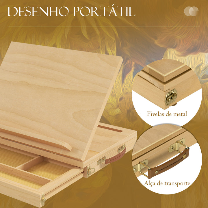 Cavalete de Mesa Ajustável Caixa Cavalete de Madeira de Faia com Gaveta de Armazenamento Cavalete de Desenho e Esboços Dobrável para Adultos Principiantes e Artistas 33,5x26x26 cm Madeira
