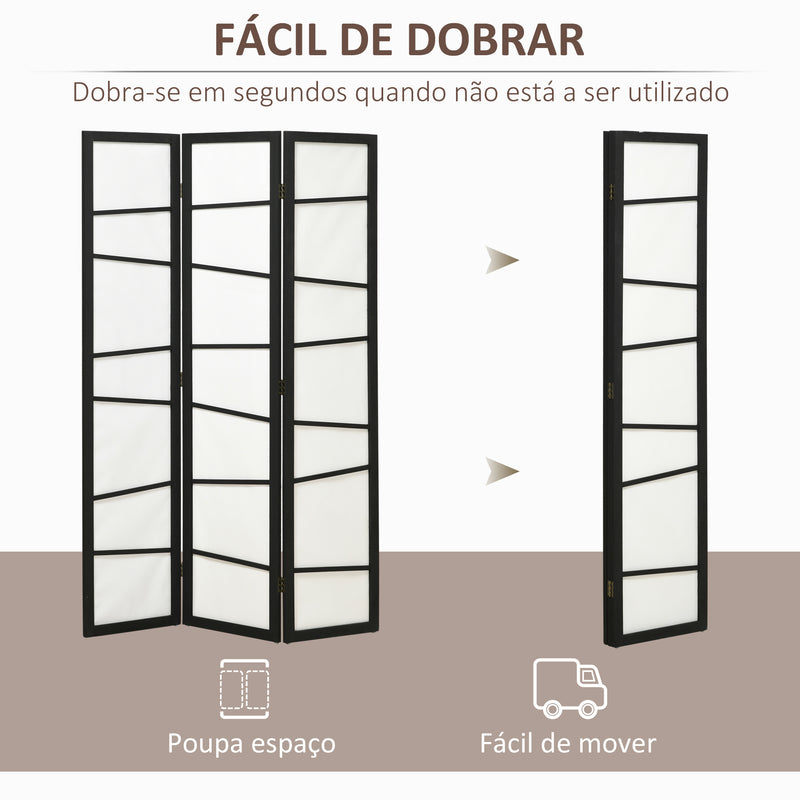 Biombo de 3 Painéis Separador de Ambientes Dobrável 120x170 cm Divisória para Espaços de Madeira Decoração para Escritório Dormitório Sala de Estar Preto e Branco