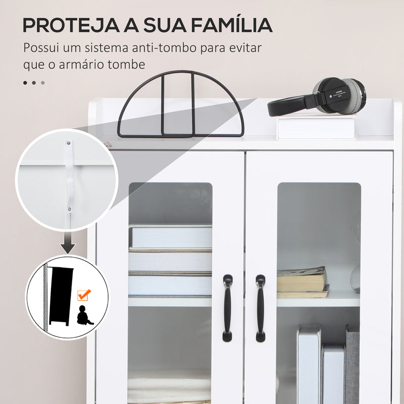 Vitrine Sala de Estar Estante para Livros com Portas de Vidro Prateleira Ajustável e Dobradiças de Fechamento Suave para Estúdio Escritório Dormitório 60x60x116 cm Branco