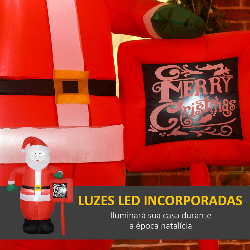 Pai Natal Insuflável com Placa Insuflável de Natal com 3 Luzes LED e Insuflador Elétrico Decoração de Natal para Exteriores e Interiores 120x65x180 cm Multicor