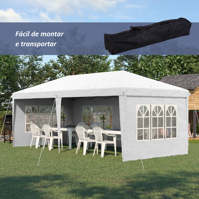 Tenda Dobrável 585x295x270 cm com 4 Paredes Laterais Amovíveis Tenda de Jardim com 4 Janelas e Bolsa de Transporte para Pátio Exterior Branco