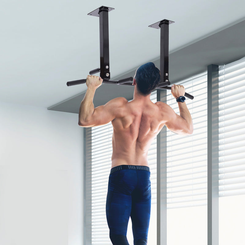 Barra de Elevação de Parede Barra Pull-Up de Aço para Treino em Casa Carga Máxima 150 kg 105,5x28x49 cm Preto