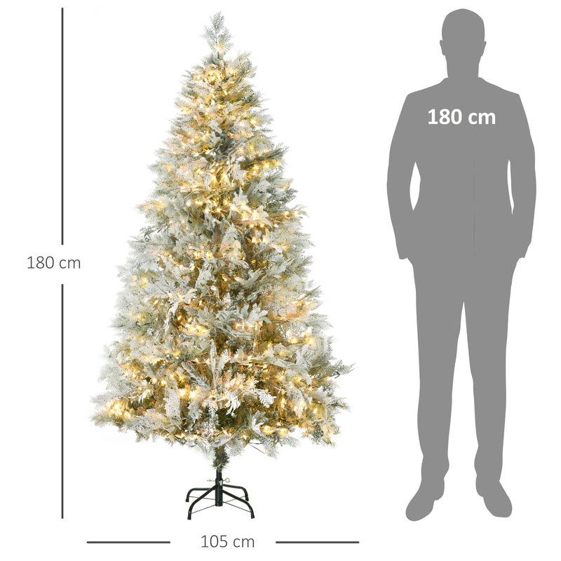 Árvore de Natal Artificial 180 cm com 300 Luzes LED Brancas Quente Árvore de Natal Nevada com 577 Ramos e Base Dobrável Decoração de Natal para Interior Verde