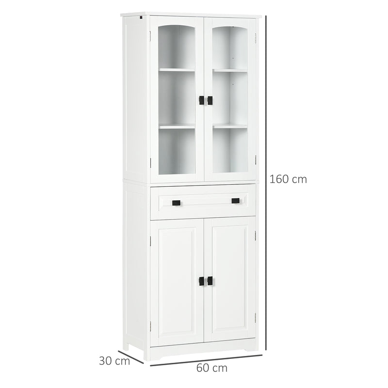 Armário de Cozinha Móvel Auxiliar de Cozinha com 4 Portas 1 Gaveta e 2 Prateleiras Ajustáveis para Sala de Jantar 60x30x160 cm Branco