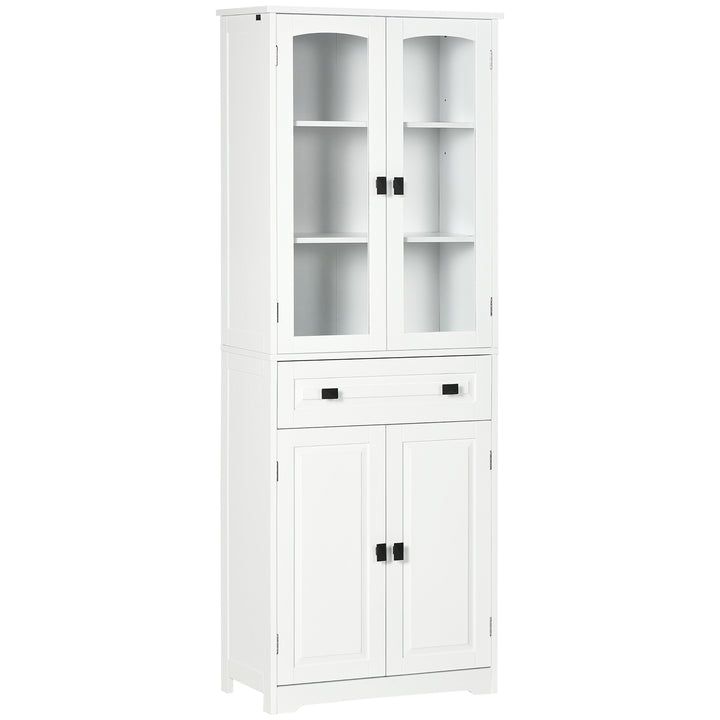 Armário de Cozinha Móvel Auxiliar de Cozinha com 4 Portas 1 Gaveta e 2 Prateleiras Ajustáveis para Sala de Jantar 60x30x160 cm Branco