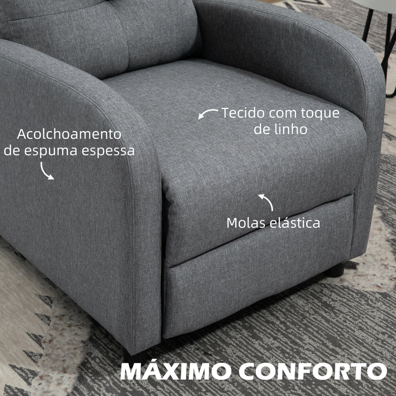 Poltrona Relax Reclinável até 155° Poltrona Reclinável Manual Estofado em Tecido Carga Máxima 150 kg para Pessoas com Altura Inferior 195 cm 67x87x98 cm Cinza