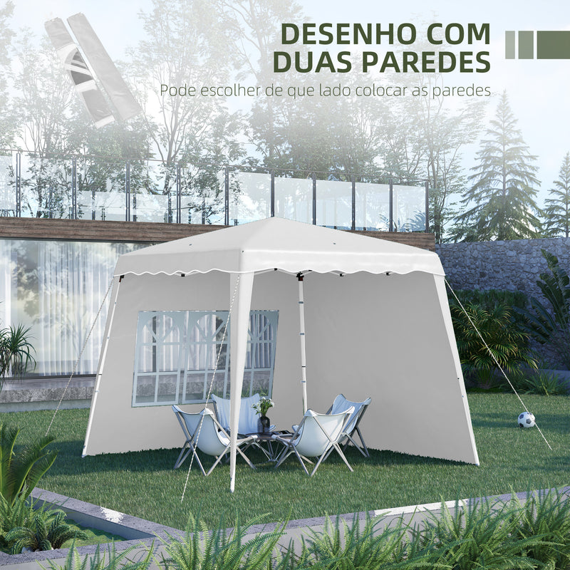 Tenda Dobrável com 2 Paredes Laterais 2,4x2,4 m Tenda de Jardim com Altura Ajustável Proteção UV50+ e Bolsa de Transporte para Exteriores Pátio Branco