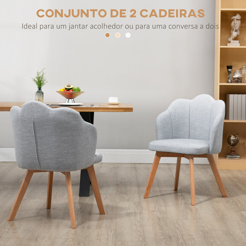 Cadeiras Sala de Jantar Estofada em Linho Sintético Conjunto de 2 Cadeiras de Cozinha com Assento e Encosto Acolchoados Estilo Moderno Carga Máxima 120 kg 58x60x82 cm Cinza Claro