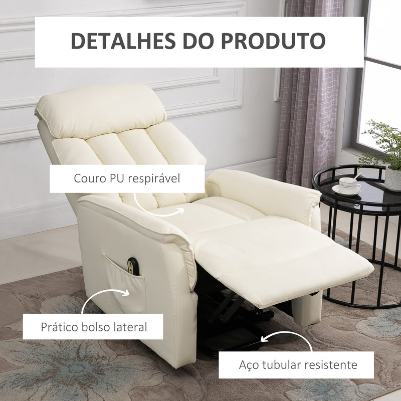 Poltrona Levanta Pessoas Poltrona Reclinável com Apoio para os Pés Controlo Remoto Reclinação 145° e Bolso Lateral Carga 150 kg 80x94x104 cm Creme