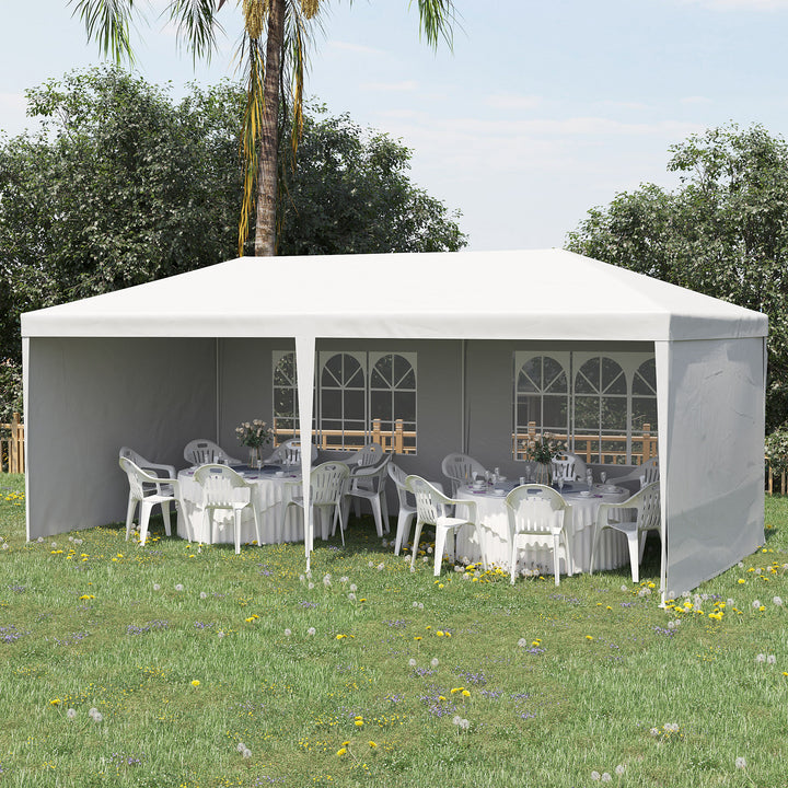 Tenda para Festas 585x295x255 cm com 4 Paredes Laterais e 2 Janelas Pérgola de Exterior com Estrutura de Aço para Festas Eventos Casamentos Branco