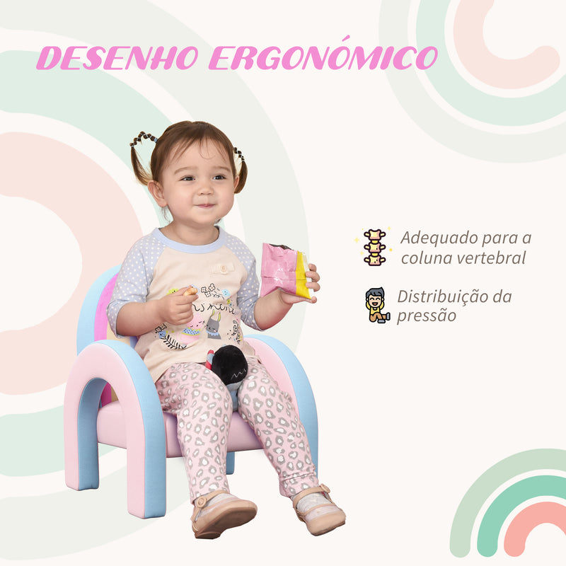 Poltrona para Crianças Pequenas em Forma de Arco Íris Mini Sofá para Crianças de 1,5 a 5 Anos para Dormitório Sala de Estar Carga Máxima 45 kg 43x41x51 cm Rosa