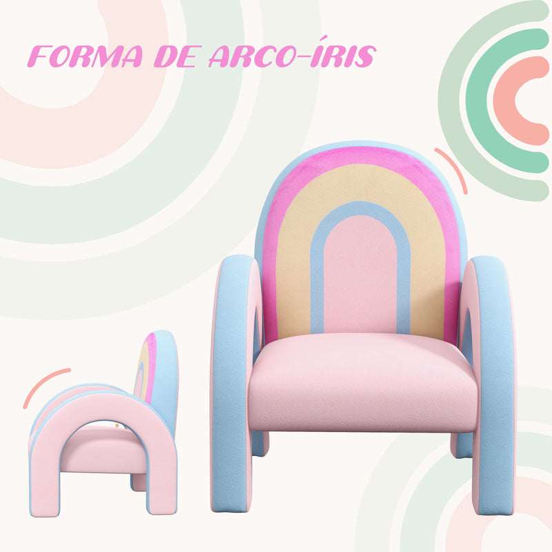 Poltrona para Crianças Pequenas em Forma de Arco Íris Mini Sofá para Crianças de 1,5 a 5 Anos para Dormitório Sala de Estar Carga Máxima 45 kg 43x41x51 cm Rosa