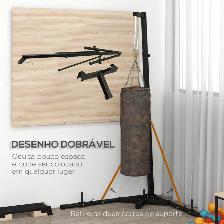 Suporte para Saco de Boxe de Pé Suporte para Saco de Boxe Dobrável com Altura Ajustável para Treinamento em Ginásio Casa Carga Máxima 60 kg 170x90x182-225 cm Preto