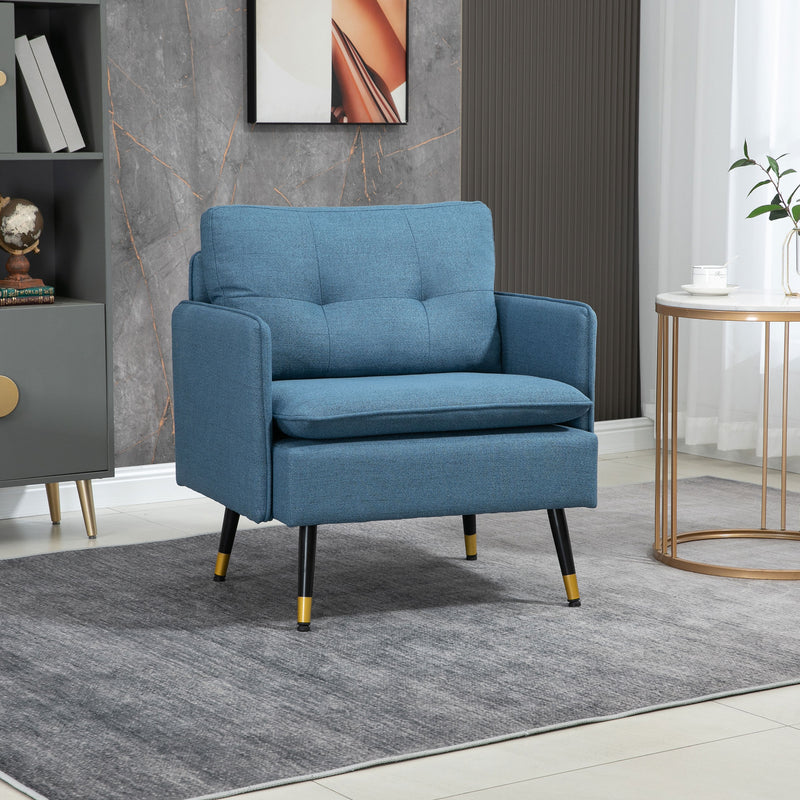 Poltrona Sala de Estar Poltrona Relax com Apoio para os Braços Assento Acolchoado e Pés de Aço Sofá Individual Moderno para Dormitório 76x68x80 cm Azul