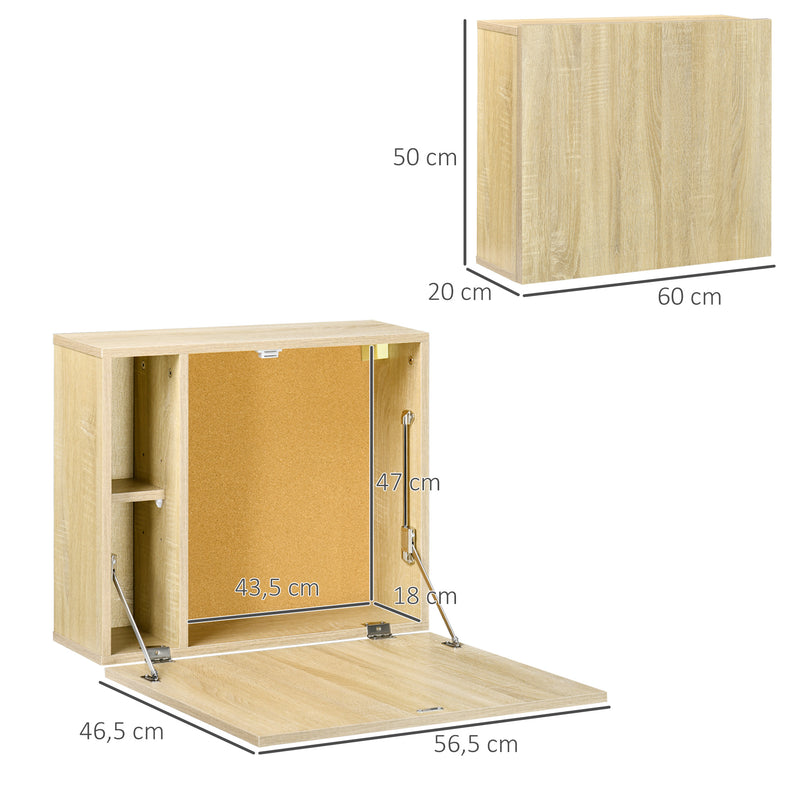 Secretária de Parede Moderna Mesa Dobrável de Parede Multifuncional com Prateleiras de Armazenamento Carga 40 kg para Dormitório Sala de Estar Escritório 60x20x50 cm Madeira