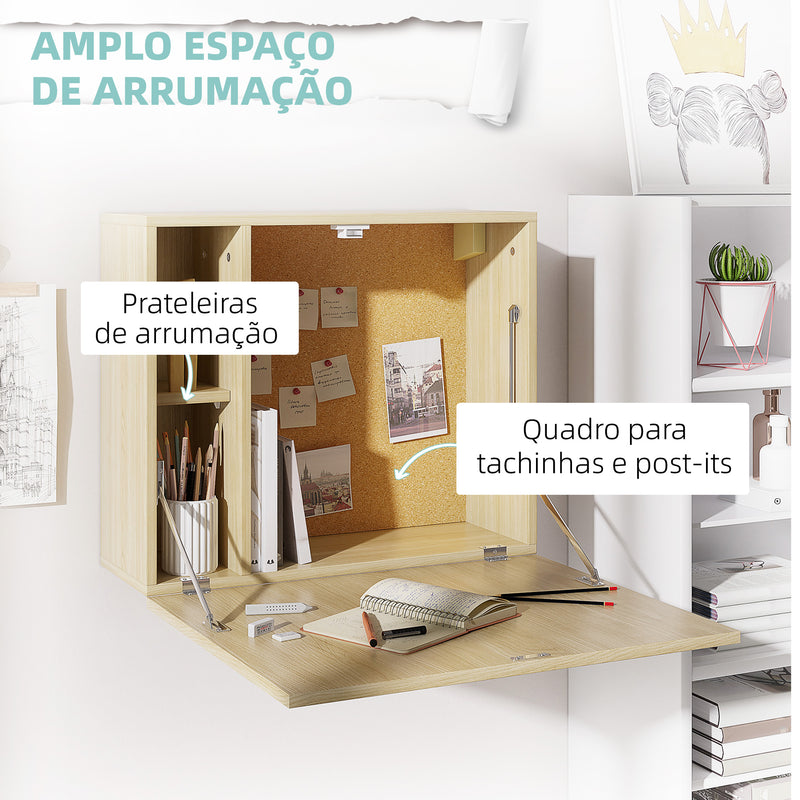 Secretária de Parede Moderna Mesa Dobrável de Parede Multifuncional com Prateleiras de Armazenamento Carga 40 kg para Dormitório Sala de Estar Escritório 60x20x50 cm Madeira