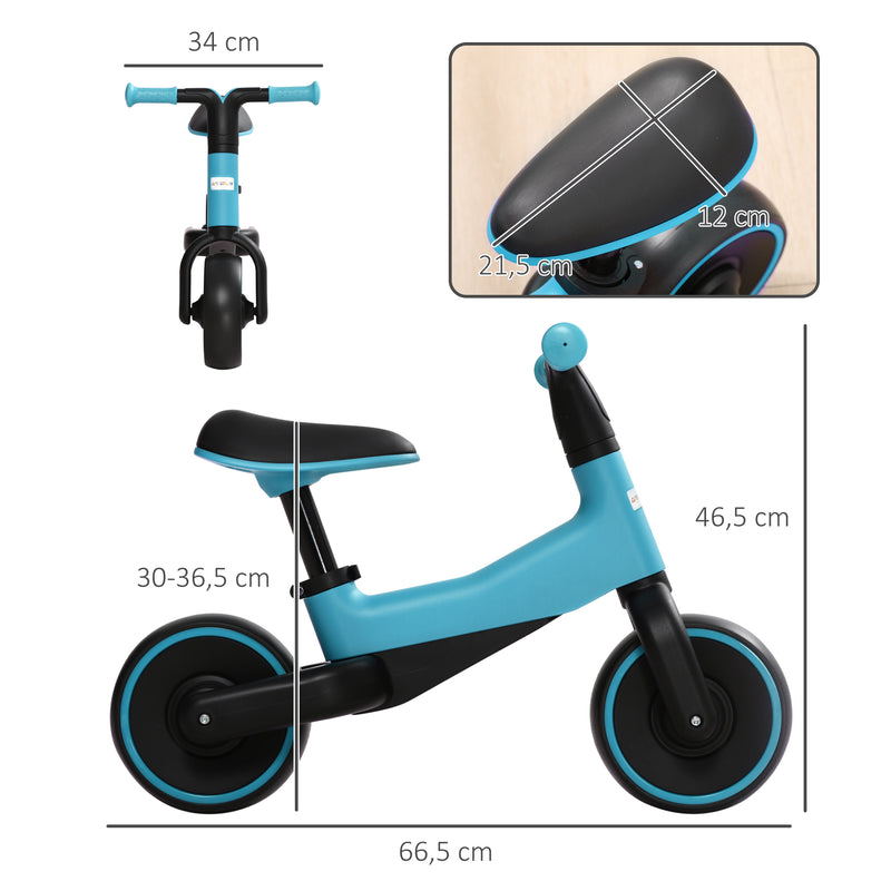 Bicicleta sem Pedais para Crianças acima de 18 Meses Bicicleta Infantil para Bebé com Assento Ajustável em 30-36,5 cm Rodas de Ø19 cm Carga 25 kg 66,5x34x46,5 cm Azul