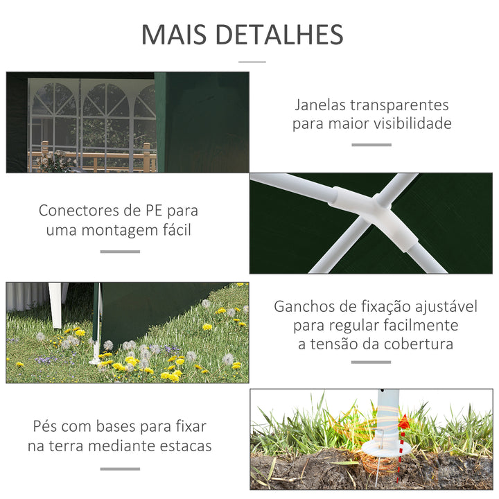 Tenda para Festas 585x295x255 cm com 4 Paredes Laterais e 2 Janelas Pérgola de Exterior com Estrutura de Aço para Festas Eventos Casamentos Verde