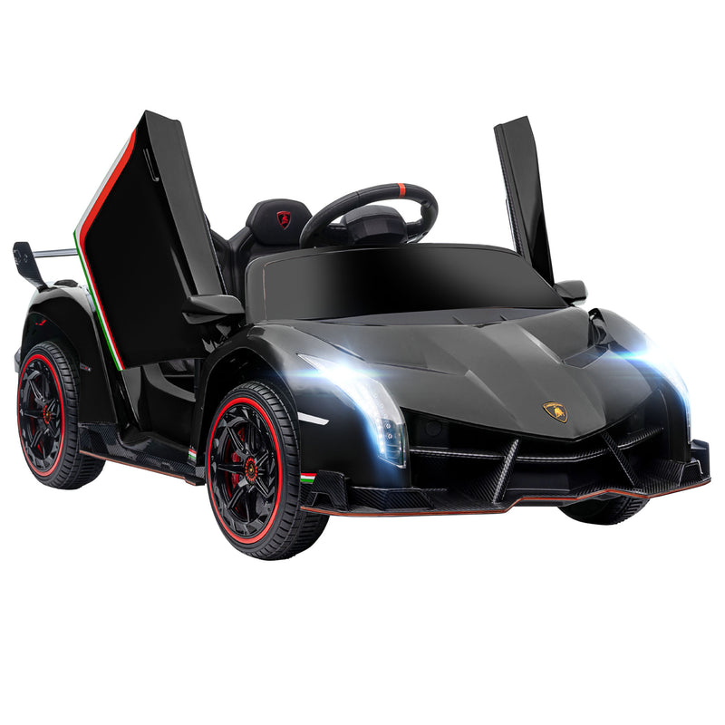 Carro Elétrico Lamborghini para Crianças de 3 a 6 Anos Carro a Bateria 12V Velocidade Máxima 7 km/h com Controlo Remoto MP3 Luzes e Cinto de Segurança 111x61x45 cm Preto