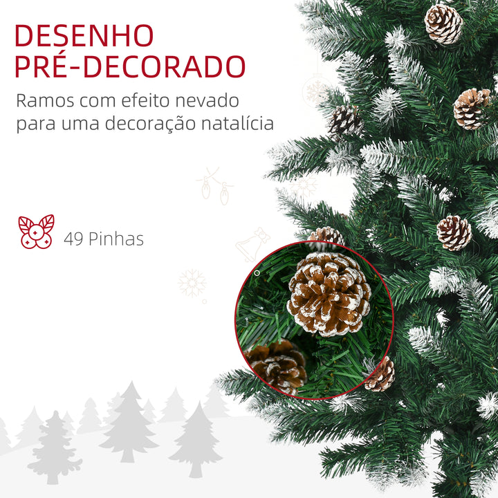 Árvore de Natal Artificial com Neve 180 cm 508 Ramos Realistas 49 Pinhas Base Dobrável e Suporte de Aço para Interior Ø73x180 cm Verde e Branco