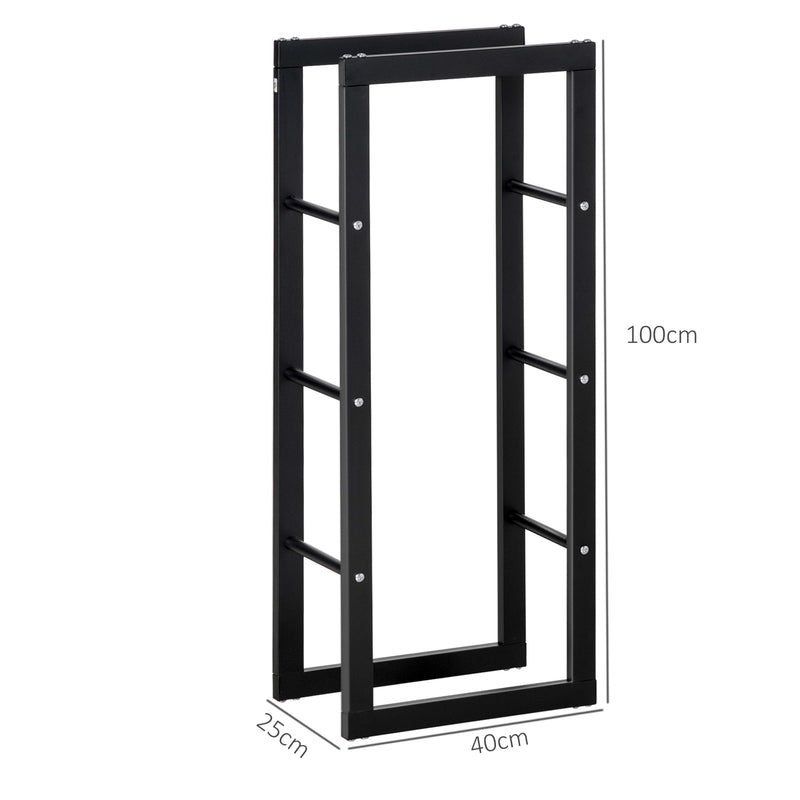 Suporte para Lenha de Metal Porta Lenha Metálico para Interior e Exterior Carga Máxima 100 kg 40x25x100 cm Preto