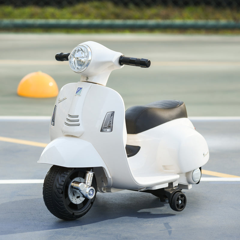 Mota Elétrica Vespa para Crianças de 18-36 Meses com Farol Buzina e 4 Rodas Motocicleta Infantil com Licença 66,5x38x52 cm Branco