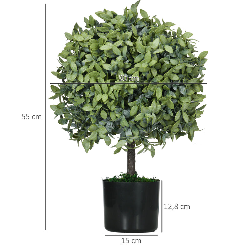 Conjunto de 2 Árvores de Chá Artificial 55 cm Planta Artificial com 343 Folhas Musgo e Vaso Planta Artificial Decorativa para Interior Exterior Casa Sala de Estar Escritório Verde