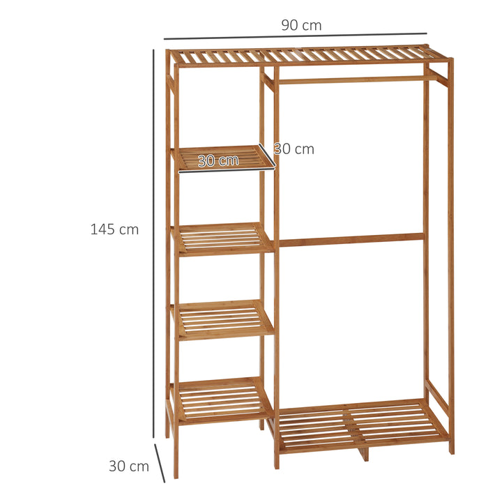 Suporte para Cabides de Bambu Cabideiro para Roupa com Prateleira de Armazenamento de 6 Níveis e Barra de Suspensão para Sala de Estar Dormitório Entrada 90x30x145 cm Madeira